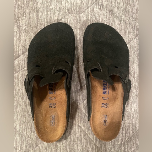 Birkenstock Shoes - Birkenstock Black Suede Boston Clogs, Soft Footbed, Size 38